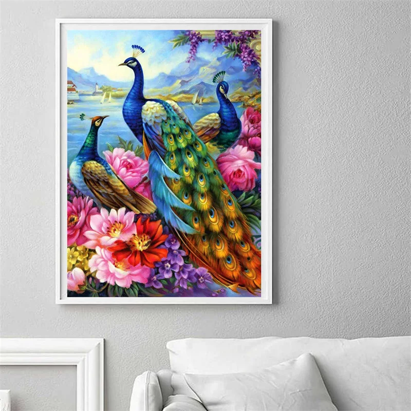 5D DIY Diamond Painting Animal Cat Dog Birds Full Round Drill Diamond Embroidery Mosaic Peacock Cross Stitch Home Wall Art Decor