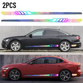 

2pcs Discoloration Mirror Body Hood Vinyl Racing Stripe Graphic Stickers Waterproof Self-adhesive Auto Body Side Door Decal