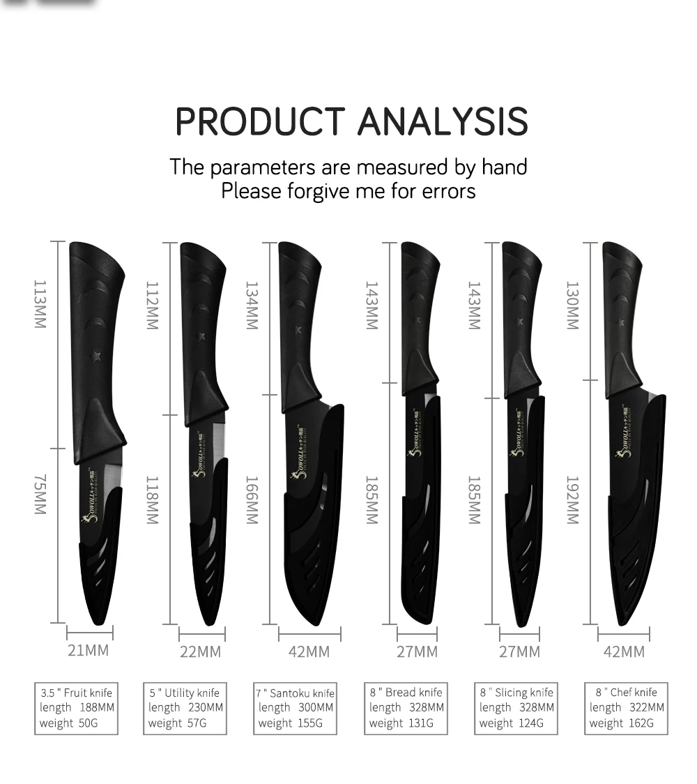 SOWOLL набор ножей из нержавеющей стали блок кухонных ножей 8 шт. Набор ножей подставка 6 ножей бонусные кухонные ножницы крышка ножа оболочка