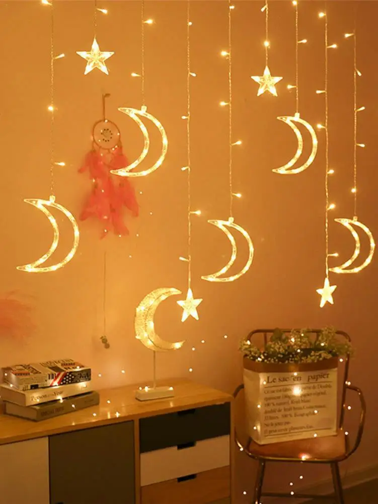 LED Curtain String Lights Star Moon Decorative Lamp For Christams Party Decoration European Regulation 220V
