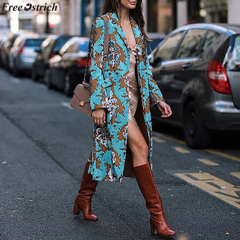 SAGACE Women Fashion Print Button Pockets Warm Woolen Long Sleeve Tops Coat Wool Blend Cape Tweed Outwear | Женская одежда