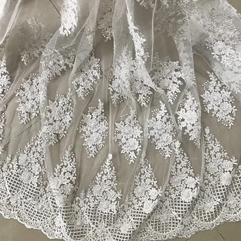 

1Yard White bead car bone lace fabric advanced custom clothing dress transparent lace fabric FF90A