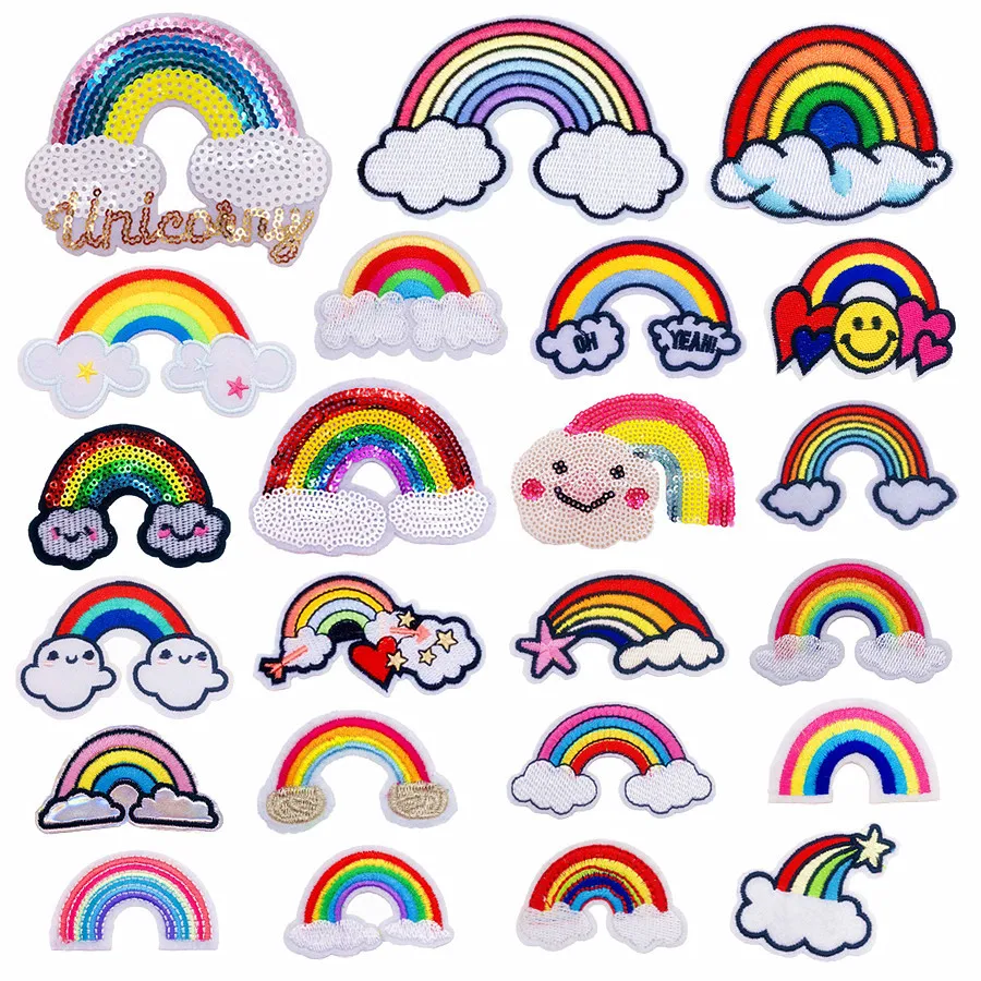10PCS Rainbow Embroidered Iron On Patches For Clothes Sewing Patches