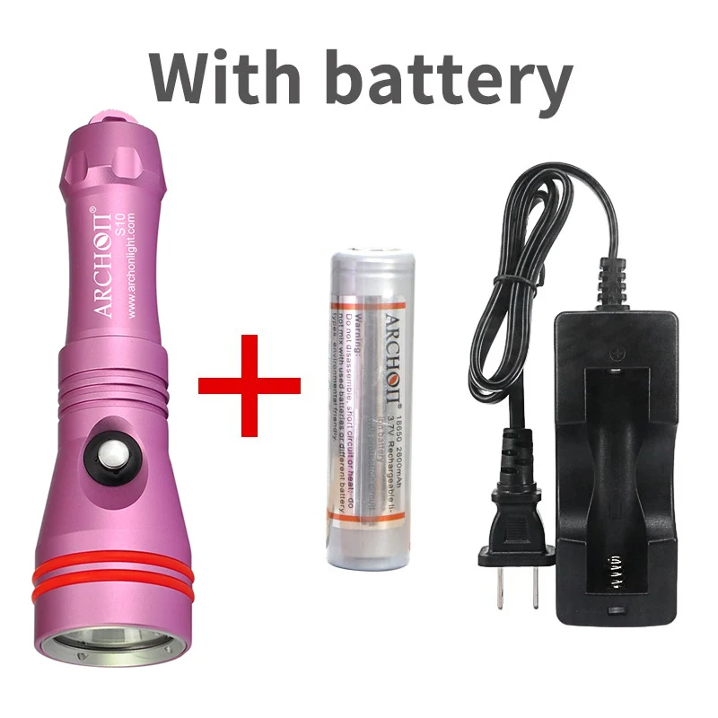 Rose With battery ARCHON S10 1200 люмен Дайвинг светильник ing flash светильник подводный 100 м водонепроницаемый фонарь Дайвинг светильник Точечный светильник s 18650 батарея - Испускаемый цвет: Rose With battery