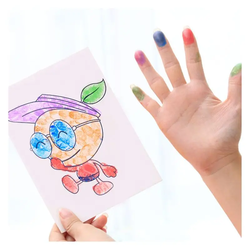 8 pièces/ensemble doigt peinture carte 6 couleurs tampon encreur timbre dessin animé animaux bricolage artisanat L peinture carte