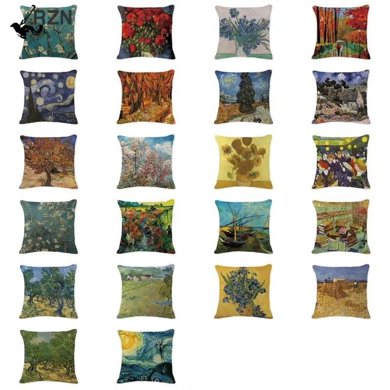 2021 New Toss Cushion Case Oil Printed Sunflower Pillow Living Room Large Home Decor Custom Linen Van Gogh Throw Almofada | Дом и сад