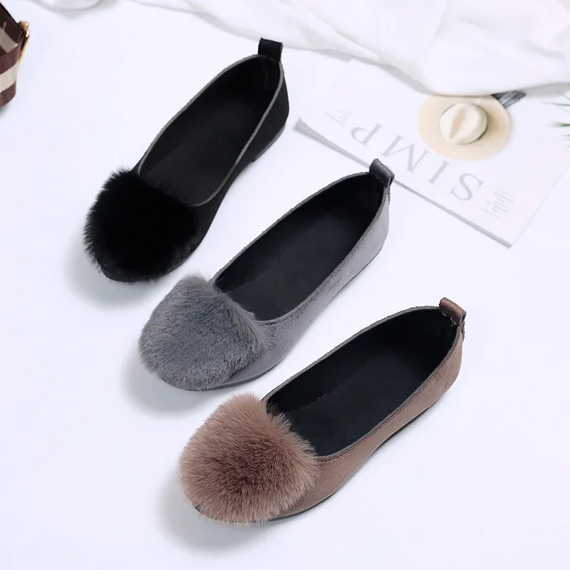 

Fluffy Shoes Women's Autumn New Style Korean-style Comfortable Side Scoop Bootie Flat Versatile Maternity Shoes Moccosins WOMEN'