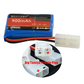 

6.4V 2S 900mAh LiFe Battery Big Tamiya Female Plug P-TO-R for RC Model Buggy Car Truck Speed Boat