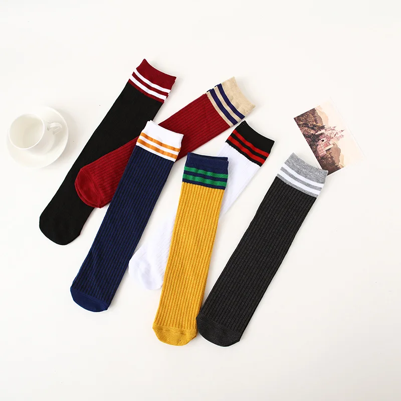 

Happy Cotton Harajuku Skateboard Socks Comfortable Mid Pleated Socks Autumn Winter Warm Stripe Long Socks Women Girls