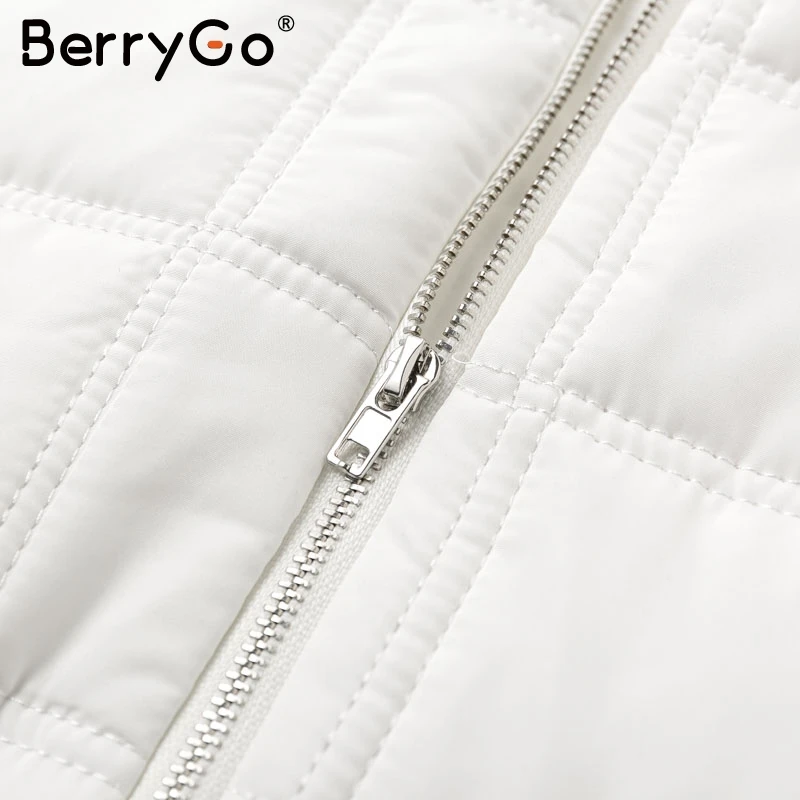 BerryGo, модная теплая белая парка в клетку для женщин, уличная одежда из хлопка на молнии, женская верхняя одежда, зимняя куртка, повседневная Шикарная парка с длинным рукавом