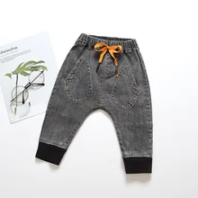 Детские джинсы на весну и осень, Детские обтягивающие штаны, детские штаны средней посадки, штаны на подгузник, можно открыть
