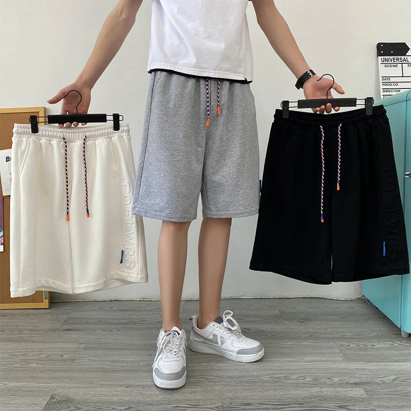 Pantalones cortos de para hombre, ropa de calle con cordón, holgados, de algodón, informales, color blanco, novedad de verano de 2021|Pantalones cortos| - AliExpress