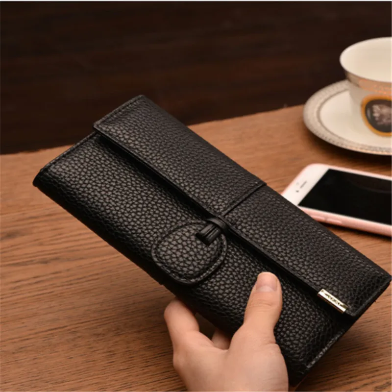 Black Женский Длинный кошелек, женский портфель, сумка для денег, сумка для телефона, держатель для карт, кошелек, высокое качество, кожа, на застежке, женский кошелек, cartera mujer - Цвет: Black