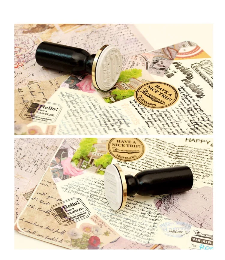 

High Quality Brass Travel Postmark stamp plan Photosensitive seal creative schedule planner scrapbooking stamps Office Supplies