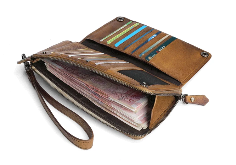 Alisara Мужской Длинный кошелек клатч из натуральной кожи 100% воловья кожа ручной работы винтажные бумажники для телефона мужские кредитные