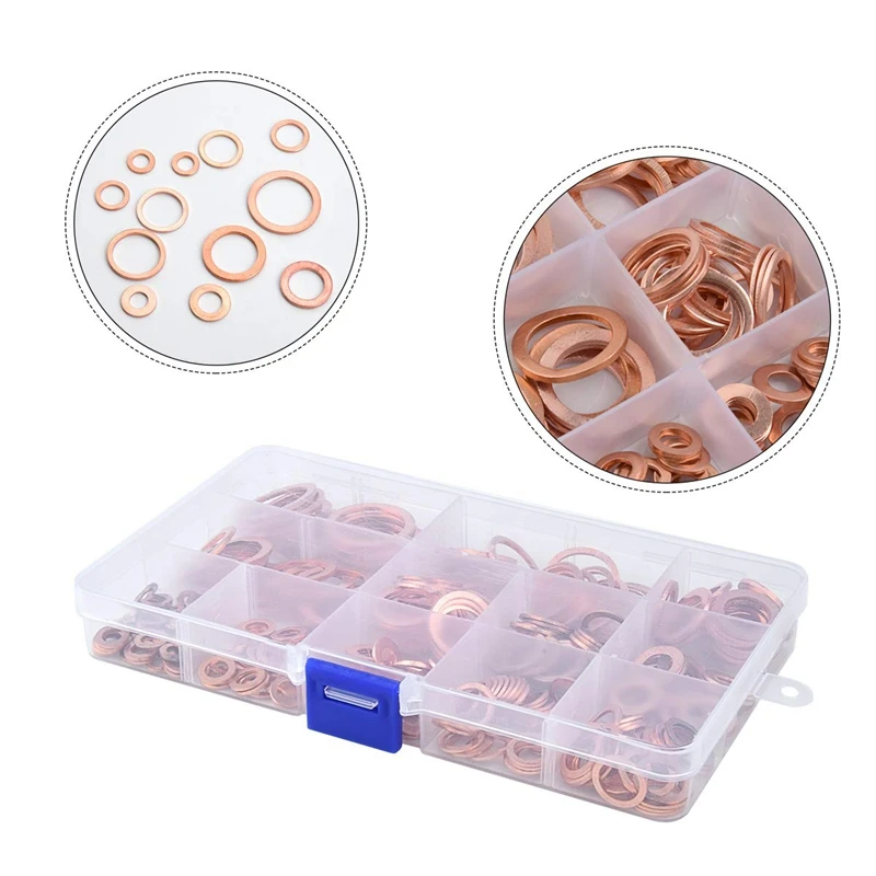 FUNN-300Pcs плоское кольцо ассортимент шайб Медь плоские шайбы Ассортимент Набор с 12 размеров(M5 M6 M8 M10 M12 M14 M16 M20