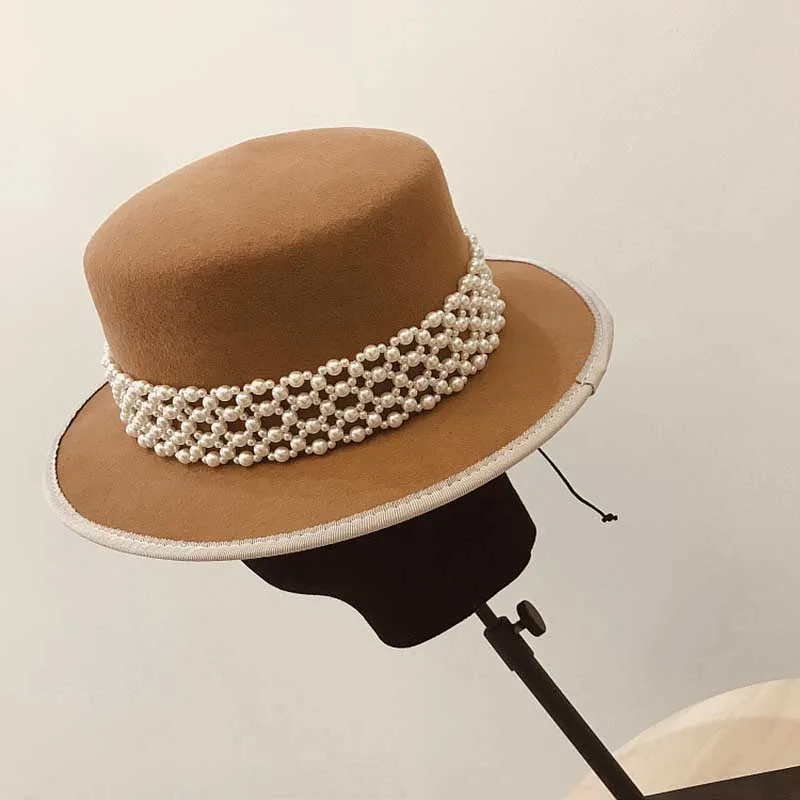 Фибоначчи качество осень зима Fedora шапки для мужчин и женщин шерсть жемчуг фетровая шляпа плоский верх аксессуар Кепка
