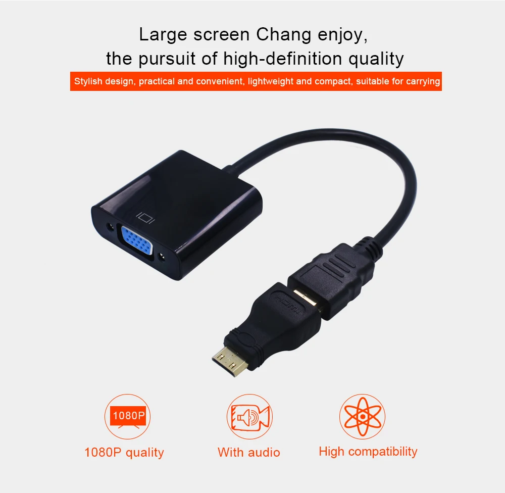 TISHRIC HDMI к VGA адаптер конвертер «Папа-мама» сплиттер 1080P дисплей мини HDMI микро кабель для ПК ноутбук планшет