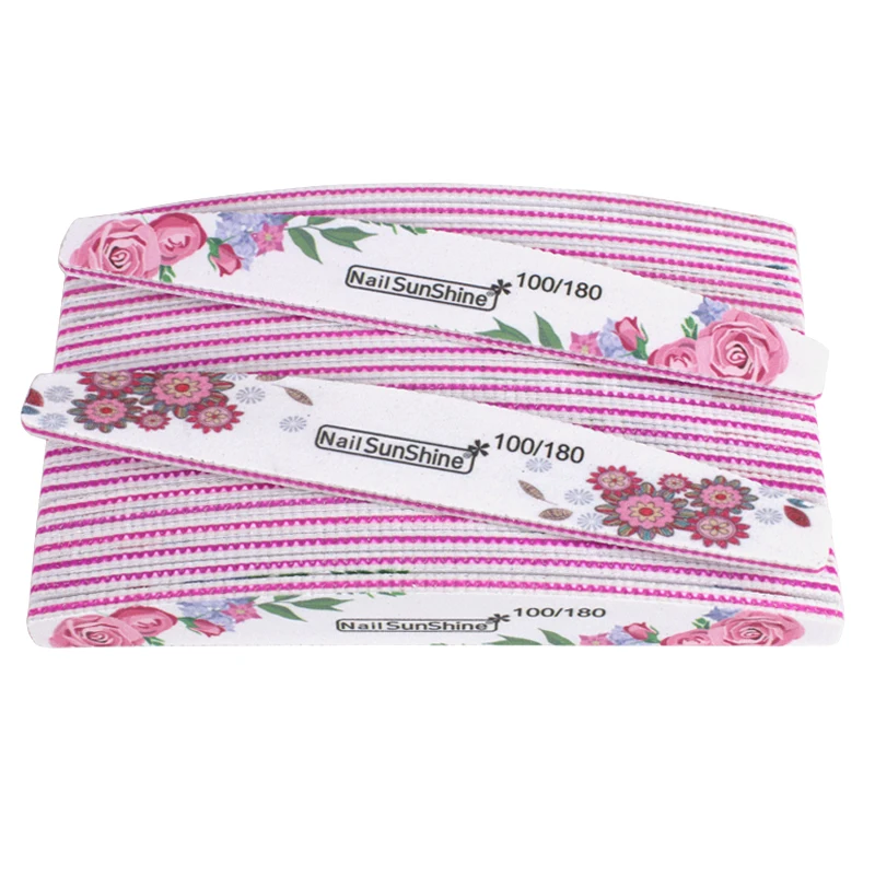 Arquivo de Unhas Buffer do Unha Arquivos para Manicure Lote Lixa Branca 180 Rosa Impresso Lixar Bloco Metade Lua Lavável Unhas 100 Pçs - 10 buffer do prego bloco metade lua lavável unhas arquivos para manicure