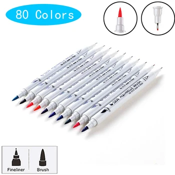 

80 Colors Optional Matching Art Markers Brush Pen Sketch Alcohol Based Markers Dual Head Manga Drawing Pens Art Supplies