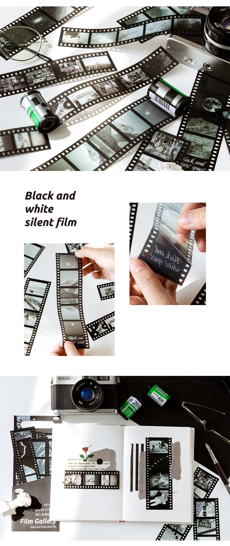Mr Paper 8 Designs PET White Ink Strip Sticker Pack Film Image Gallery Series Creative Handbook DIY Decorative Sticker