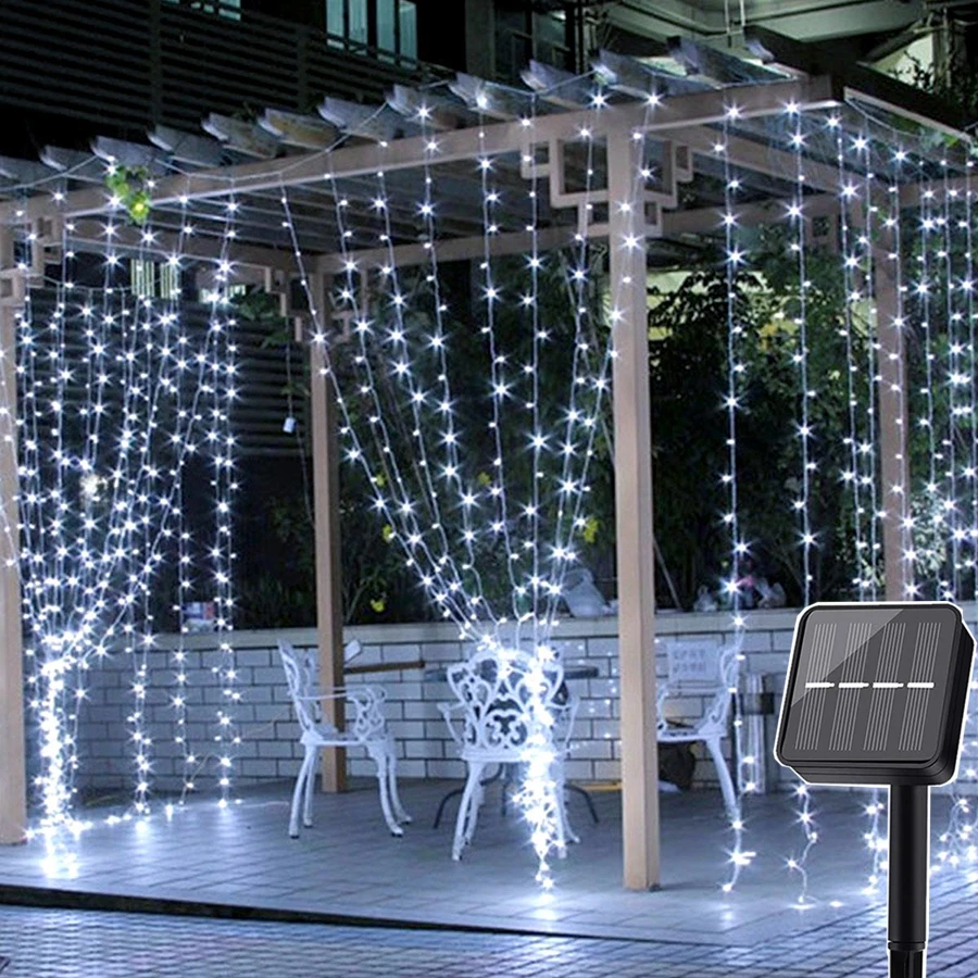 

Thrisdar 2x3M/3x3M LED Solar Window Curtain String Light Outdoor Garden Solar Curtain Icicle Garland Light For Xmas Holiday