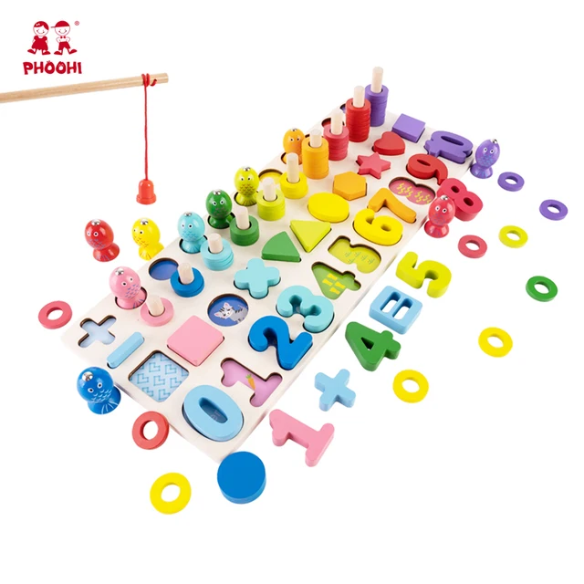  US $16.99  Kids 5 In 1 Montessori Educational Wooden Toys Fishing Game Infant Shape Match Board Early Learning
