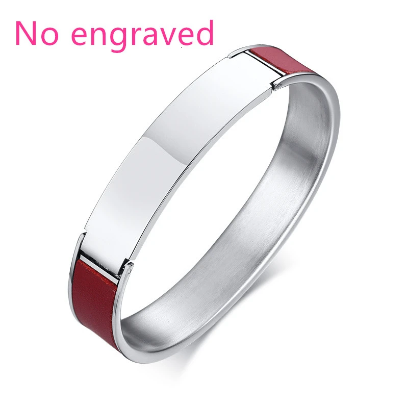 NO engraved Men Модный Выгравированный именной браслет из нержавеющей стали DIY с буквами кожаные браслеты для влюбленных пар ювелирные изделия - Окраска металла: NO engraved Men