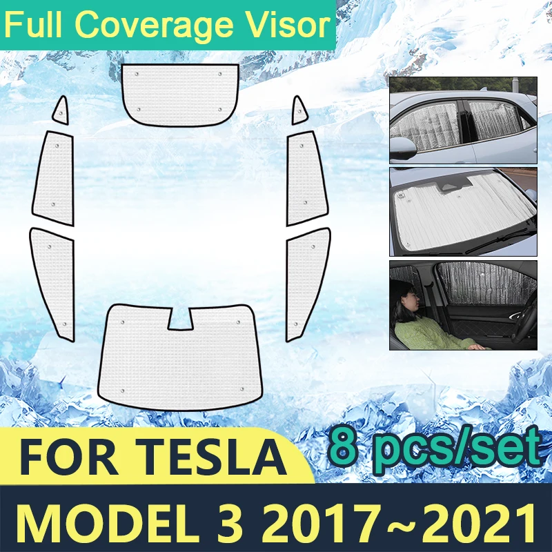 

Full Cover Sunshades For Tesla Model 3 2017 2018 2019 2020 2021 Car Windshields Accessories Visor Side Sun Protection Windows