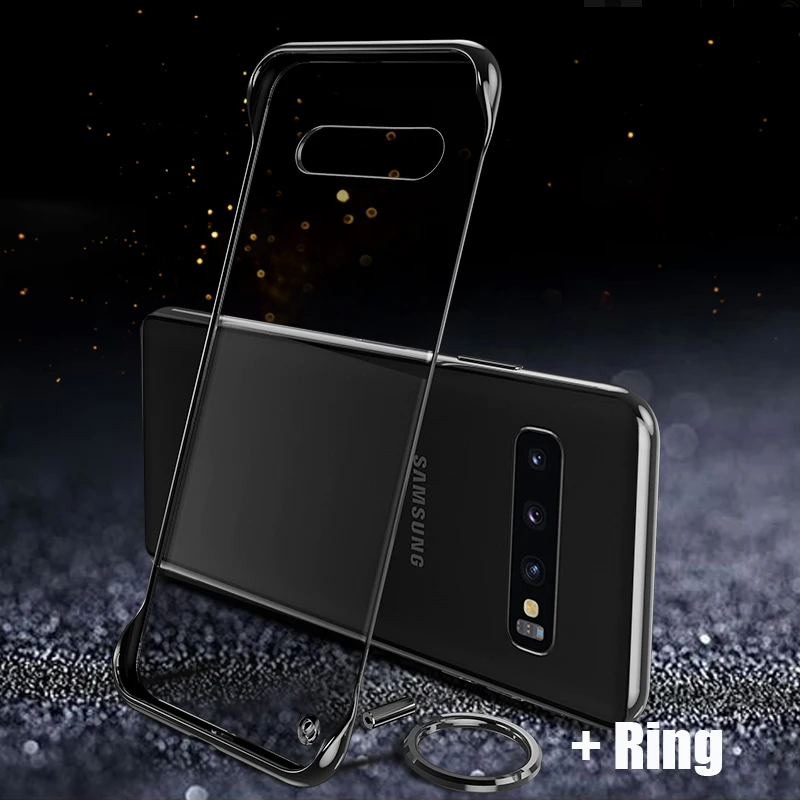 Чехол для samsung Galaxy S10 Note 10+ Plus A10 A30 A20 A70 A7 A50 покрытие прозрачное Безрамное жесткое покрытие из поликарбоната кольцо на палец - Цвет: ZBlack