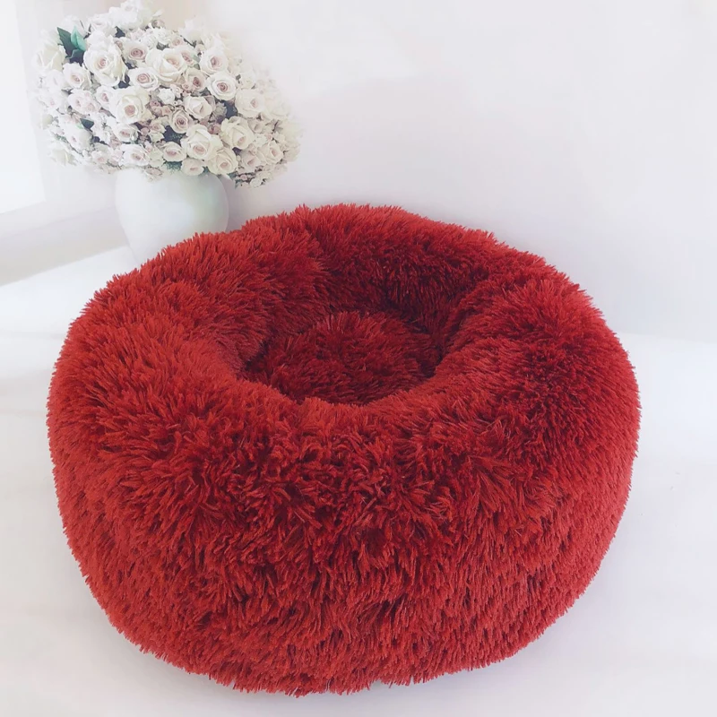  Soft Long Plush Pet Bed Cat Bed House Round Pet Dog Bed For Small Dogs Cats Nest Winter Warm Sleepi