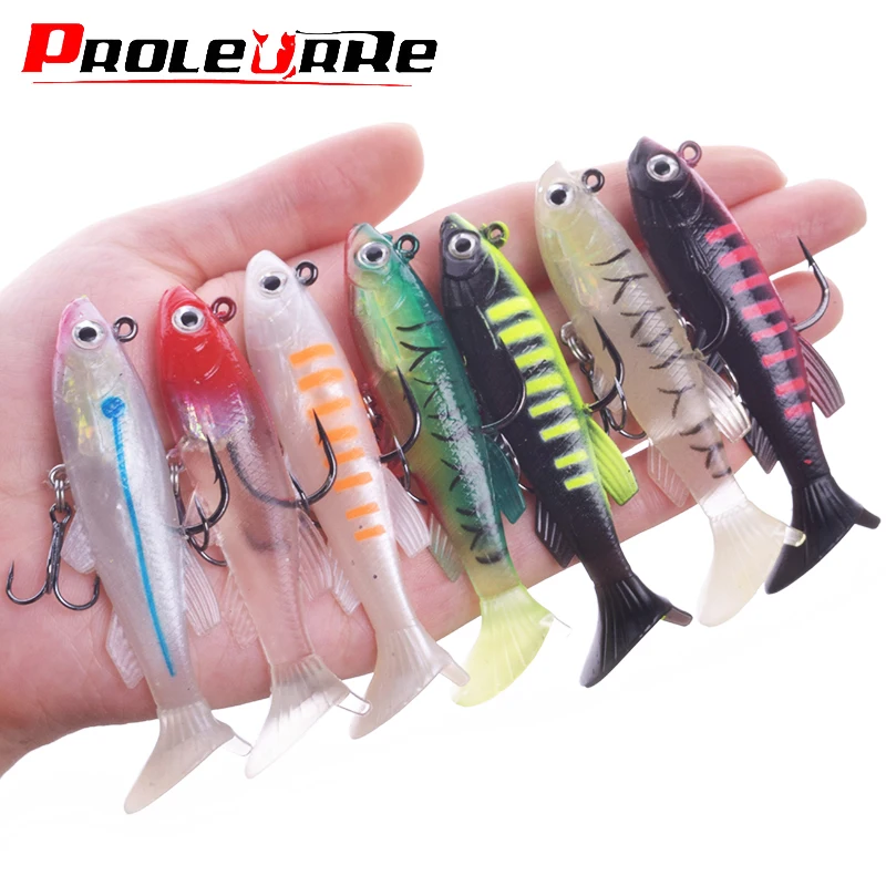 4Pcs Soft Fishing Lure Kit High Quality Bait Set 75mm 11.5g Artificial Silicone Bass Baits With Treble Hooks Fishing Tackle