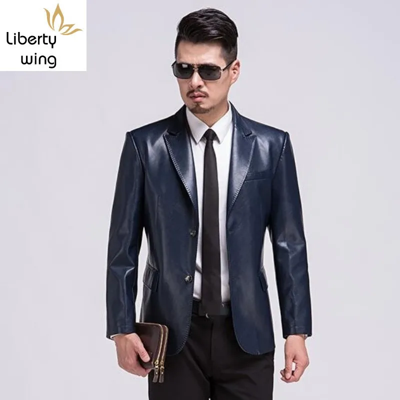 

Autumn Fashion Real SLim Fit Business Sheep SKin leather Casual Blazers Outwear Male Button Long Sleeved Coats