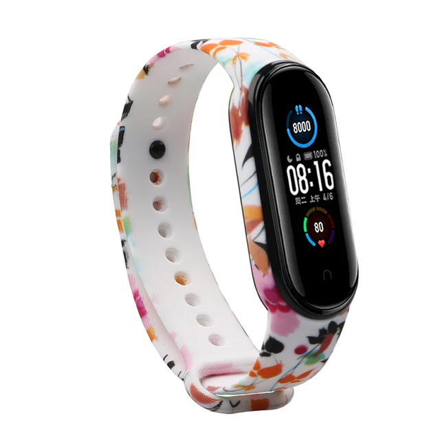 Bracelet for Xiaomi Mi Band 5 Strap Silicone Painting Flowers Belt miband 5 accessories Wrist Strap for Xiaomi Band 6 Small Bird