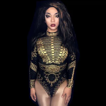 

Military Uniform Rhinestone Bodysuit Women Nightclub Party Sexy Leotard Jazz DJ Singer Stage Costumes Dancer Elastic Jumpsuits