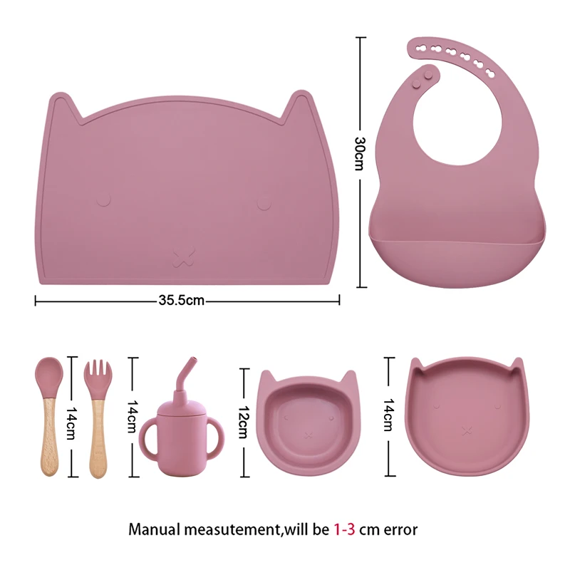 Cartoon Animal Silicone Tableware Child Feeding Set Baby Training Meal Strong Suction Food Grade Silicone BPA Free Baby Shower 6
