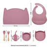 Cartoon Animal Silicone Tableware Child Feeding Set Baby Training Meal Strong Suction Food Grade Silicone BPA Free Baby Shower 6