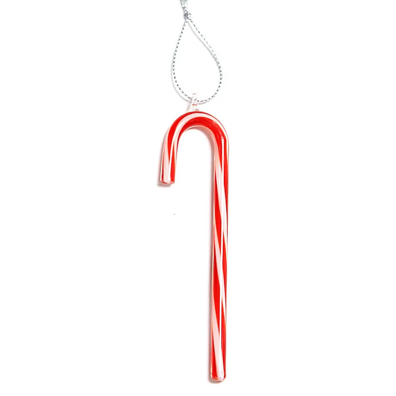 Custom Lampworking glass crutch ornament home Christmas Tree Decoration charms pendant holiday party handmade walking stick gift | Дом и сад