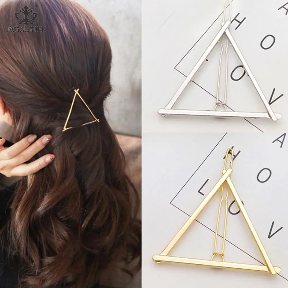 Best Selling Gold/Silver Plated Metal Triangle Moon Round Hairpin Side Clip Horsetail Clip Female Alloy Hair Accessories