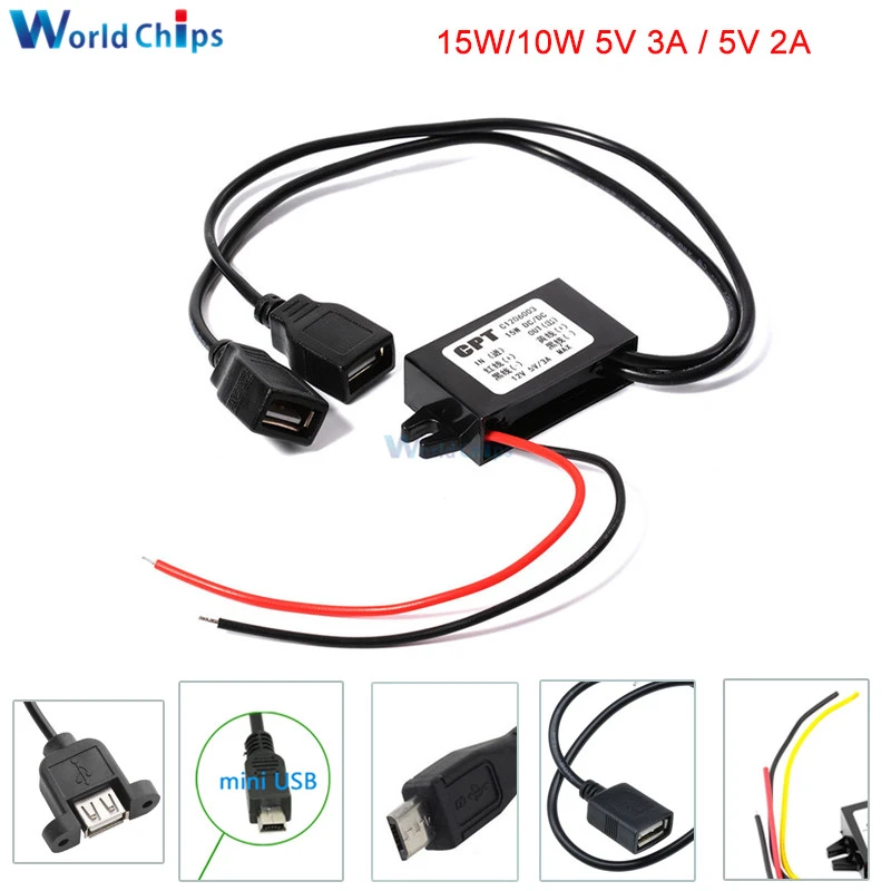 DC to DC Converter 12V to 5V 3A 10W Step Down Module Mini USB Output Adapter