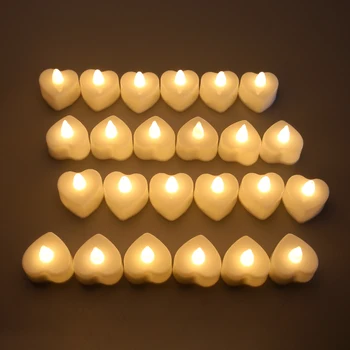 

Heart Shape LED Tea Lights Candles 24Pcs Flameless Mini Electronic Tealight Battery Operated Votive Warm White