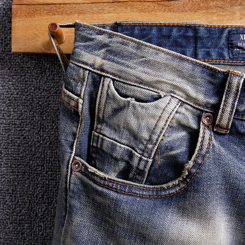 Italian Style Fashion Men Jeans Retro Wash Slim Fit Classical Jeans Men Simple Denim Pants High 5