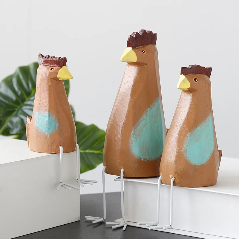 

Nordic set of three chicken animals wooden ornaments handicrafts Creative gifts home decorations