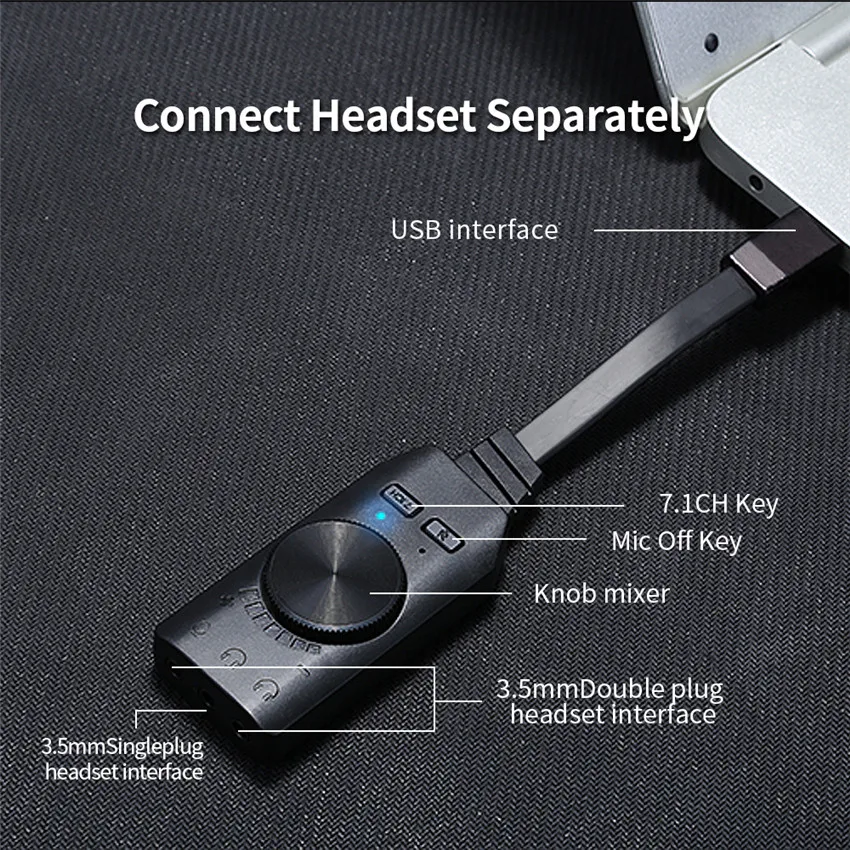 PLEXTONE GS3 Headset Adapter Virtual 7 1 Channel USB External Sound Card Earphone Headphone Audio Interface for Computer PC