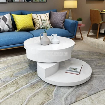 

60CM Modern Round Rotatable Tea Table Wood Living Room Sofa Side Tea Table 360 Degree Rotatable Fashion Home Furniture White S