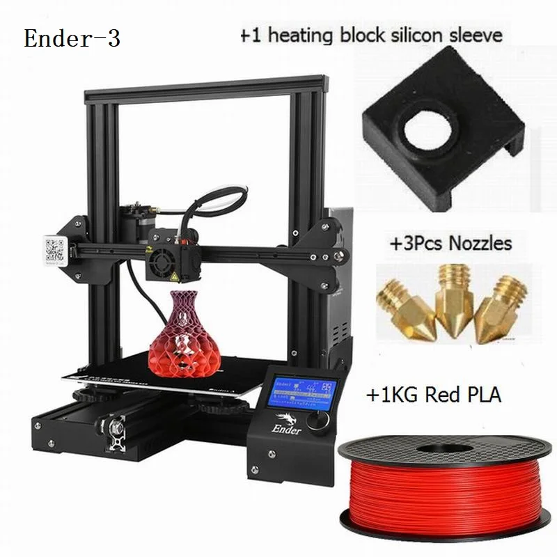 

CREALITY 3D Printer Ender-3 Upgraded Tempered Glass gift nozzles and Heating block silicone sleeve+PLA