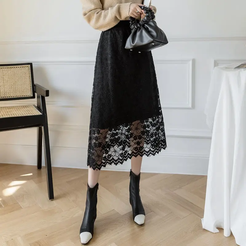 Plus Size 2021 New Women Skirts Two Ways To Wear Casual Elastic Waist A-Line Skirt Fashion Lace Slim Elegant Office Lady Skirts nike skirt Skirts