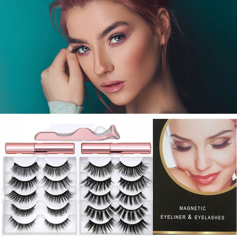 Pares de Cílios Magnéticos e Eyeliner Volume por Atacado Conjunto Natural Longo Cílios Magnético Falso Pinça Cils Falsos 10 no 1 conjunto natural longo no volume por atacado