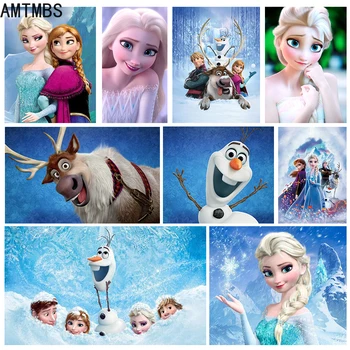 

AMTMBS DIY Digital Painting Classic Cartoon Movie Ice Snow Princess Children girls Wall Stickers Home Decorative Wall Art