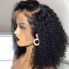 Perruque Lace Frontal Wig Bob brésilienne naturelle, cheveux bouclés, Deep Wave, 13x4, 4x4, pour femmes